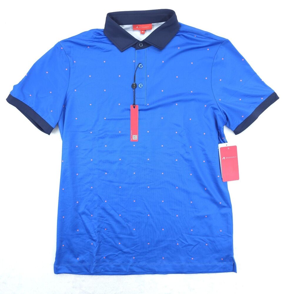 Redvanly Ramey Polo Shirt Mens Medium Blue Marine Dot Print Golf NWT